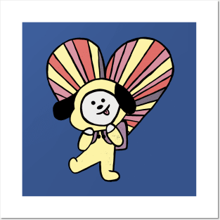 Chimmy With Heart Parachute Inspired Kawaii Street Art Graffiti Weathered Edit Posters and Art